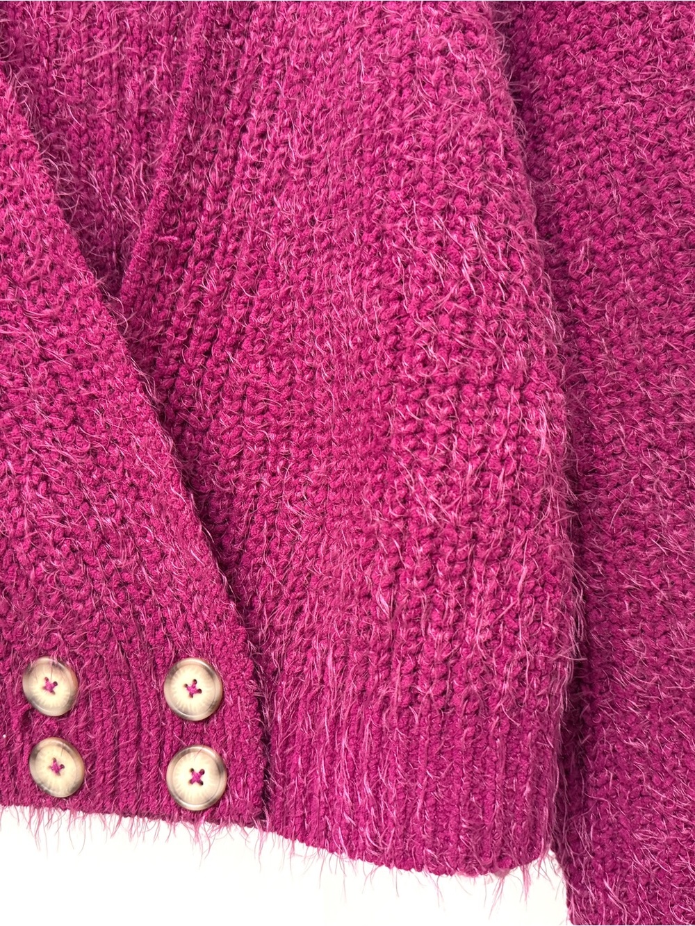 NWT Free People Frosting Faux Mohair Crop Cardigan Sweater Magenta Pink Size S - Picture 3 of 6
